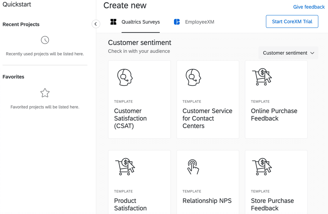 قم بإنشاء استبيان جديد في Qualtrics