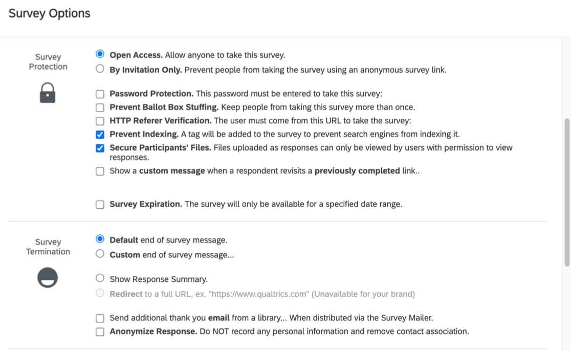 Opzioni del sondaggio Qualtrics