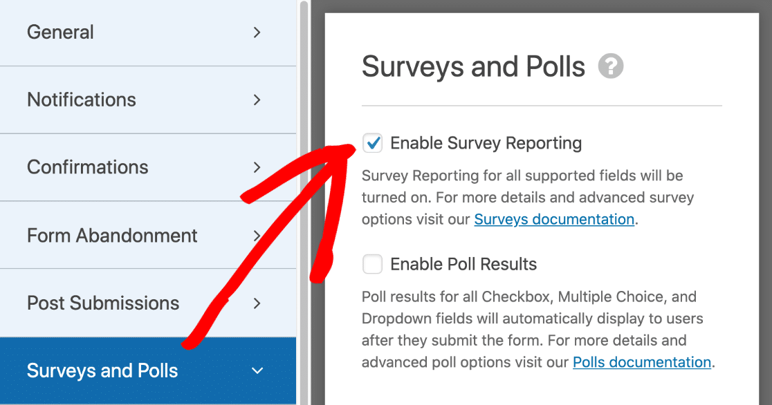 フォームの調査レポートをオンにする