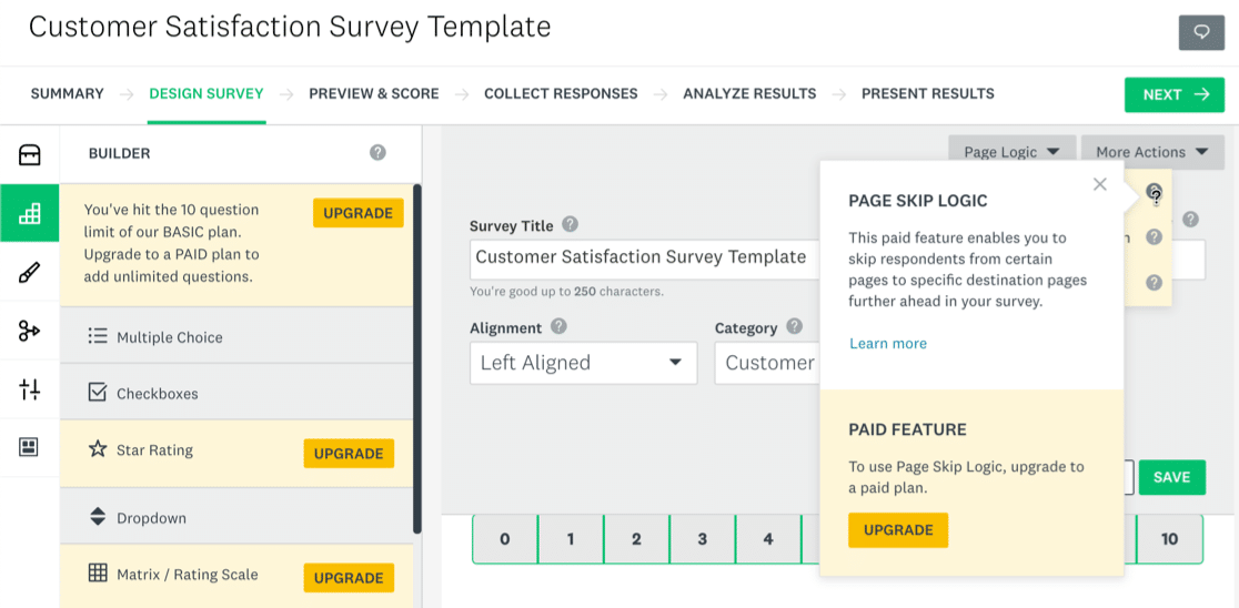 SurveyMonkey ücretsiz planı