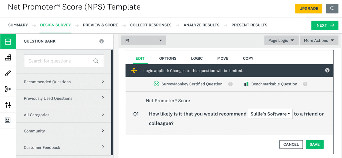 Construtor de pesquisas SurveyMonkey