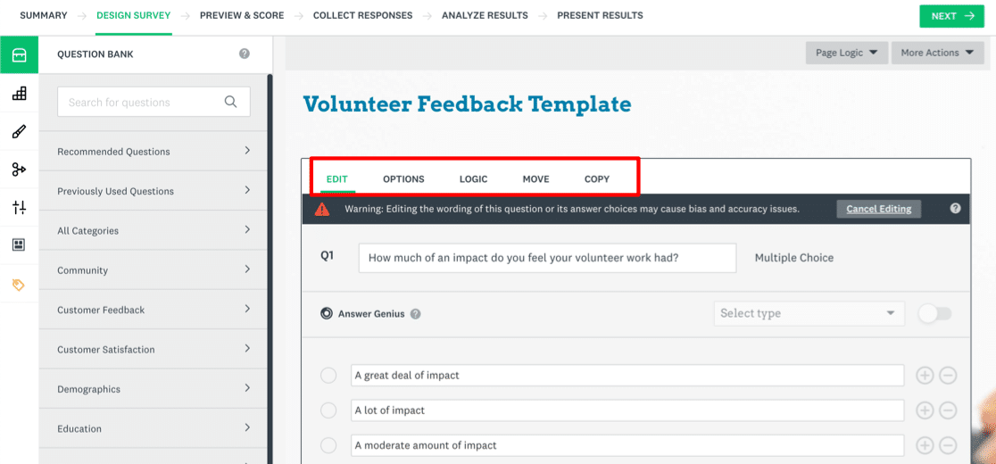 การตั้งค่าคำถาม SurveyMonkey