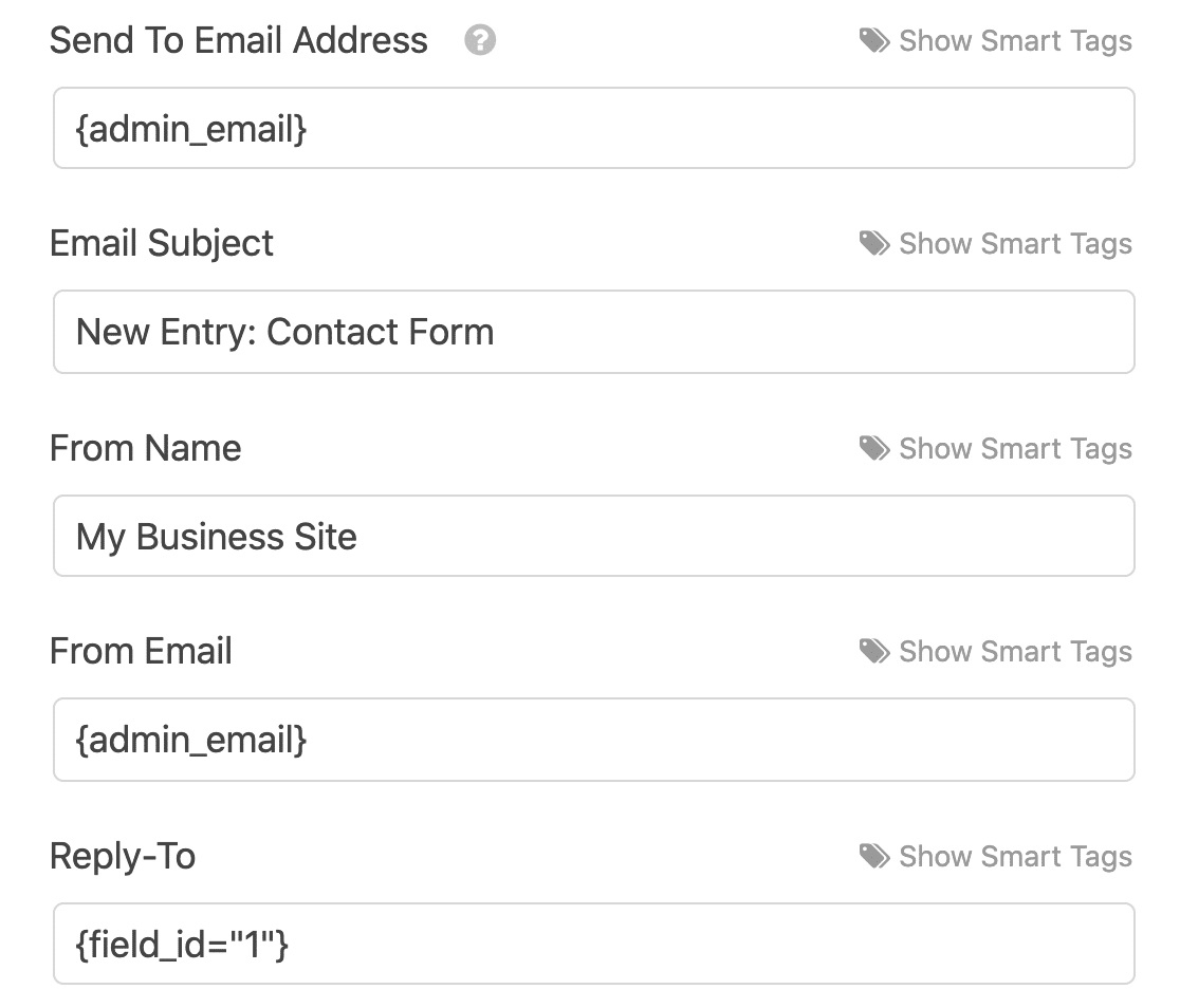 Paramètres de notification par e-mail WPForms Lite