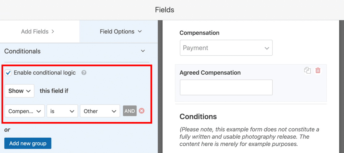 Lógica condicional no campo de compensação