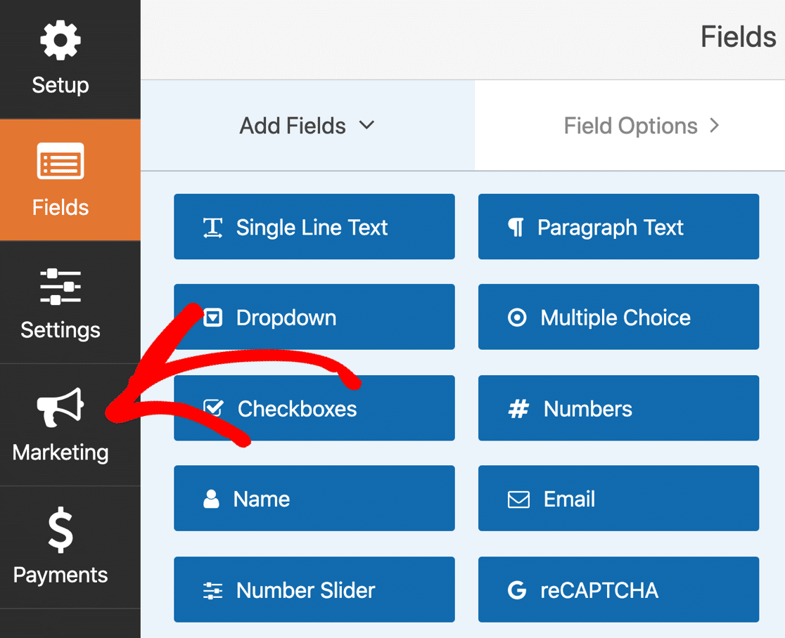 Ouvrez les paramètres marketing dans WPForms