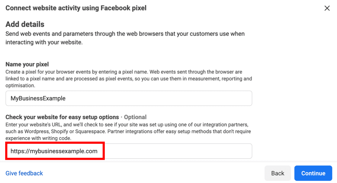 Configurazione facile del pixel di Facebook