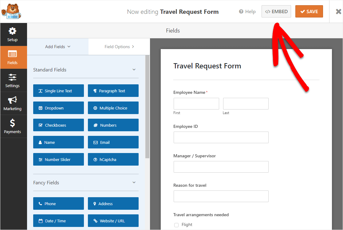 incorporar formulário de solicitação de viagem online no wordpress