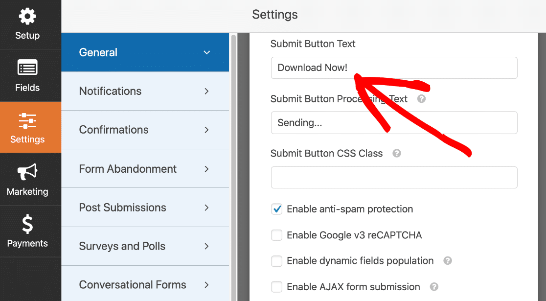 Ändern Sie den Text der Schaltfläche zum Senden im Landingpage-Formular