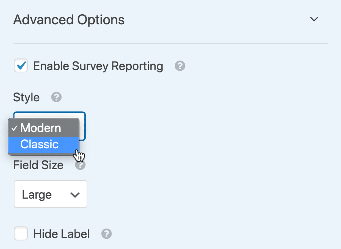 Opzioni avanzate per il modello Scala Likert