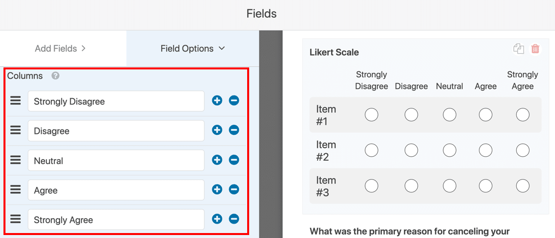 Risposte alle domande su scala Likert su modello