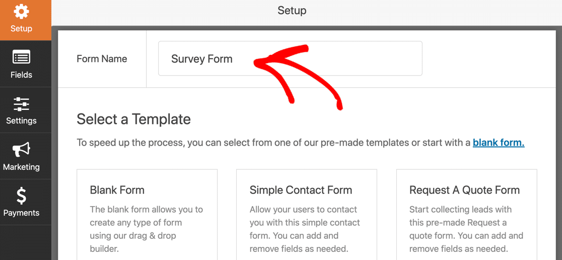 Nommez votre modèle de formulaire de sondage