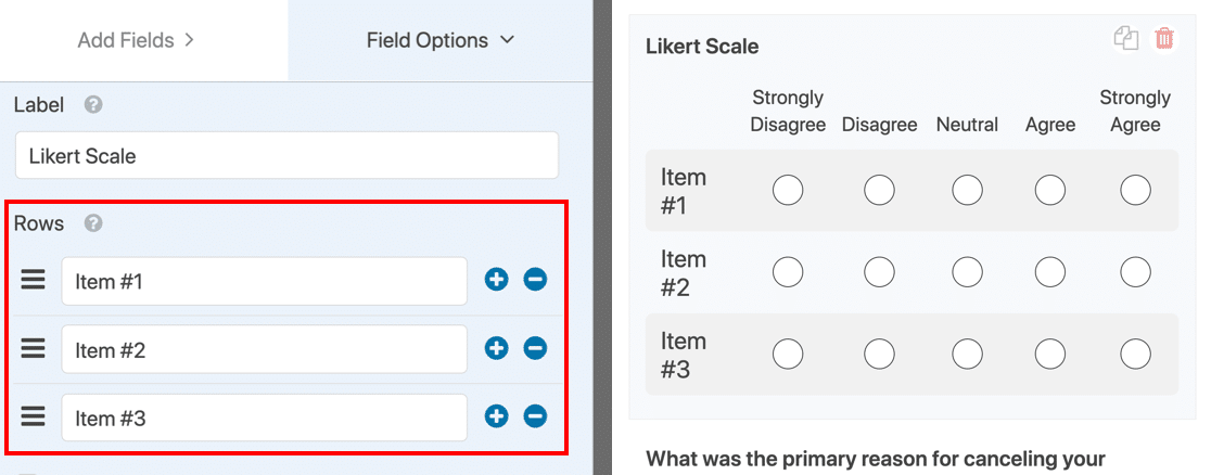 คำถาม Likert Scale บนเทมเพลต