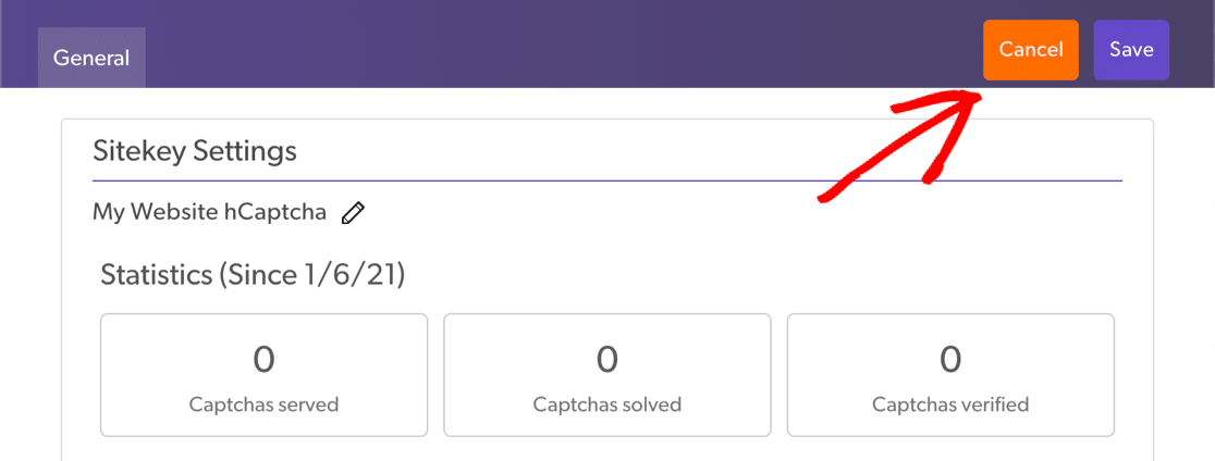 Configurações principais do site hCaptcha