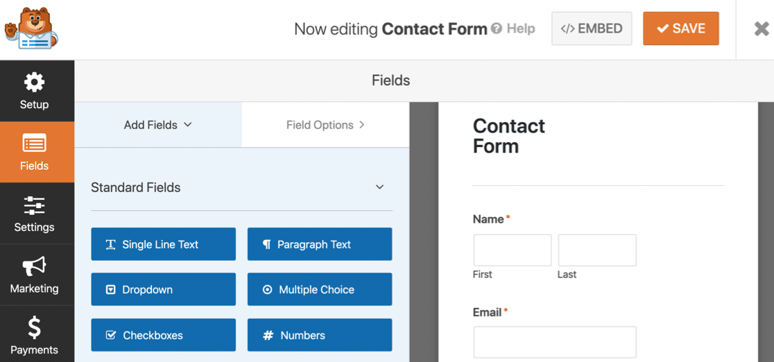 Formulario de contacto simple de WPForms