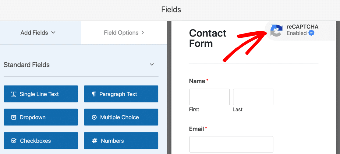 簡單聯繫表上的 reCAPTCHA 徽章