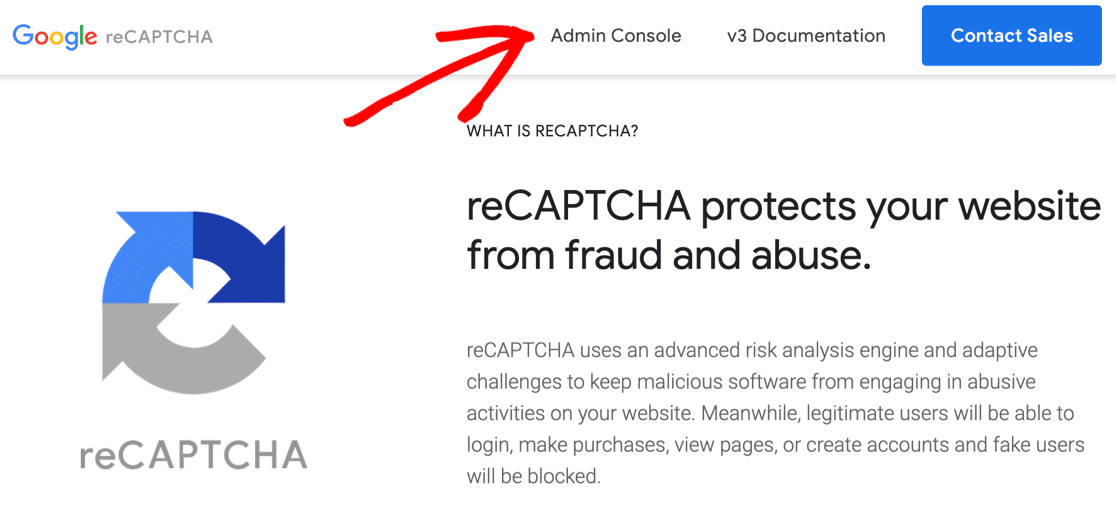 Abra o console reCAPTCHA