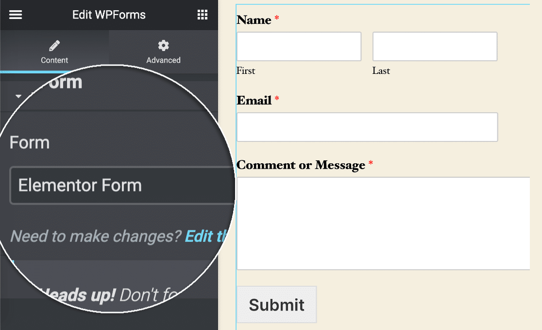 Dropdown formulir pilih elemen