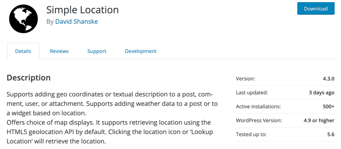 Complemento de geolocalización de ubicación simple