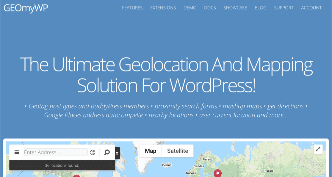 GEO My WP WordPress Geolocation-Plugin-Startseite