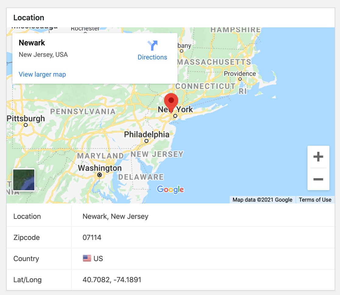 Geolocalização WPForms para uma entrada