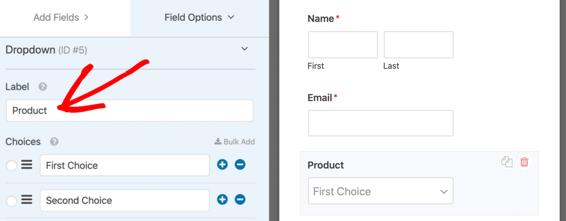 Ändern Sie das Dropdown-Label im dynamischen Auswahlfeld