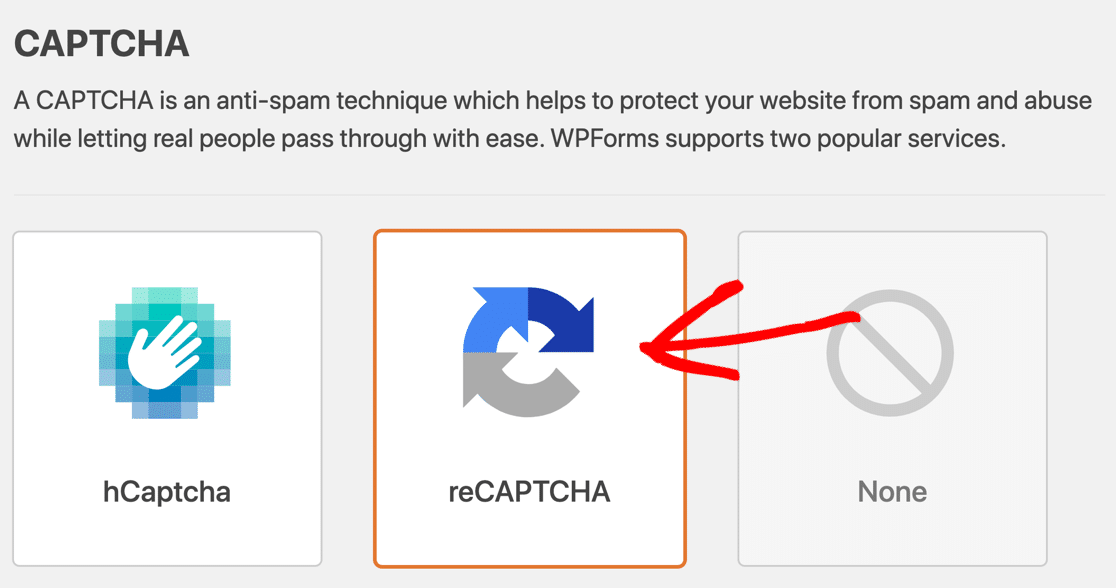 إعدادات reCAPTCHA الخاصة بـ WPForms