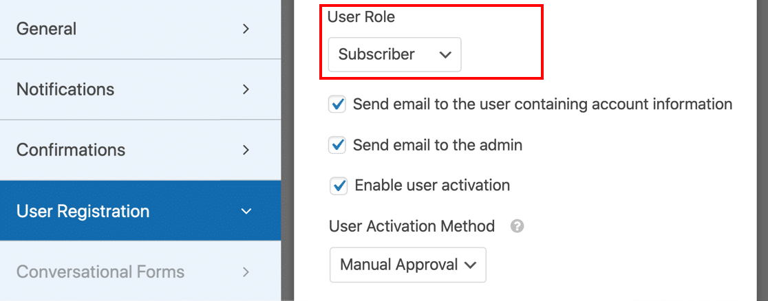 Establezca el rol predeterminado en Suscriptor en un formulario de registro de usuario personalizado