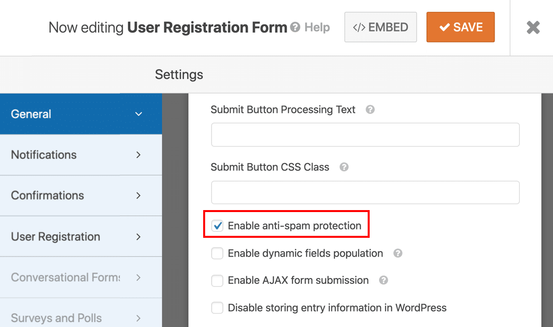 Modulo di registrazione utente anti-spam