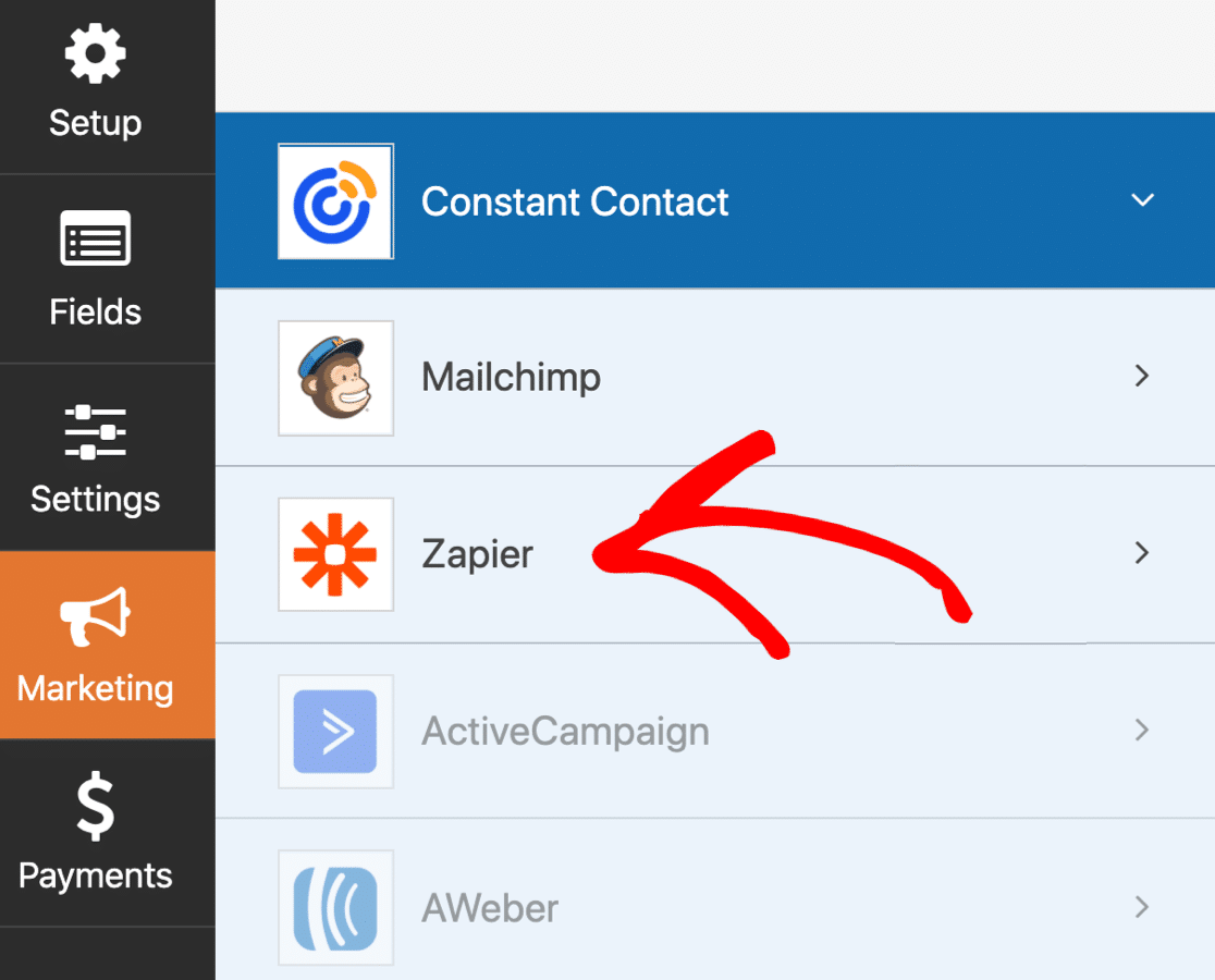 打開 WordPress SendFox Zapier 設置