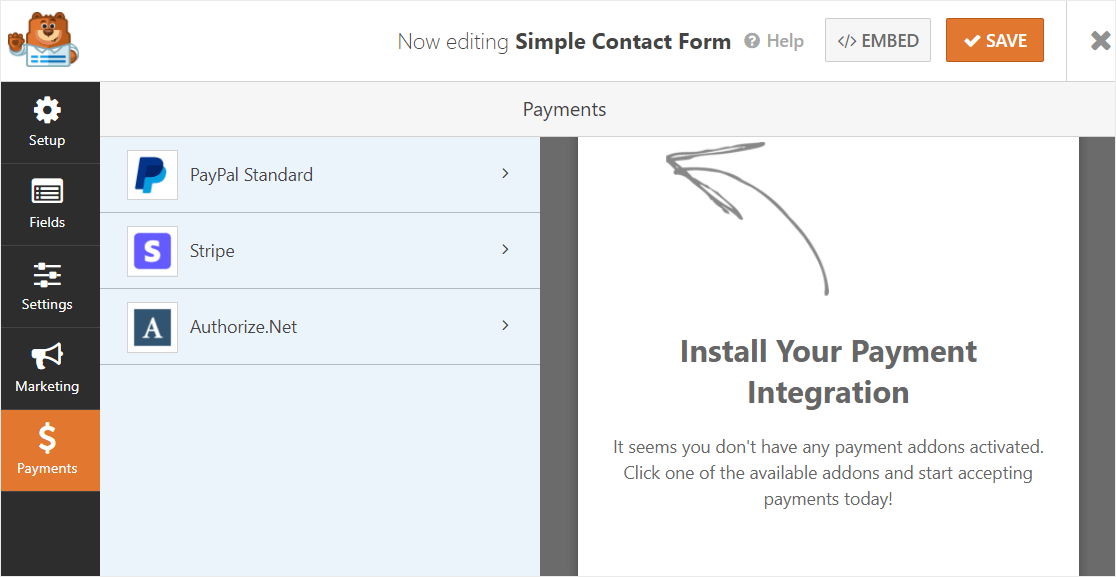 wpforms ตรวจสอบการรวมการชำระเงิน