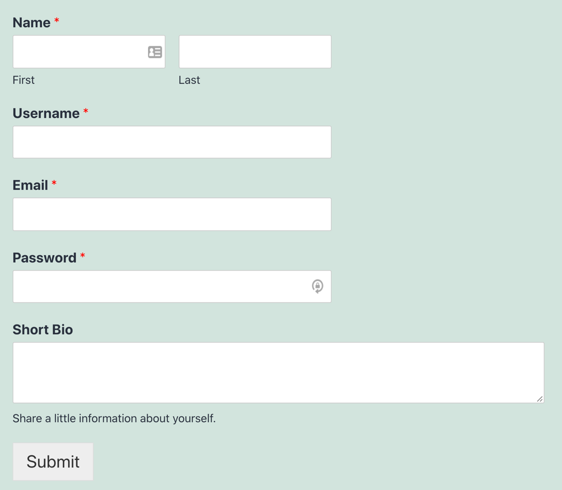 Modello di modulo di registrazione utente personalizzato