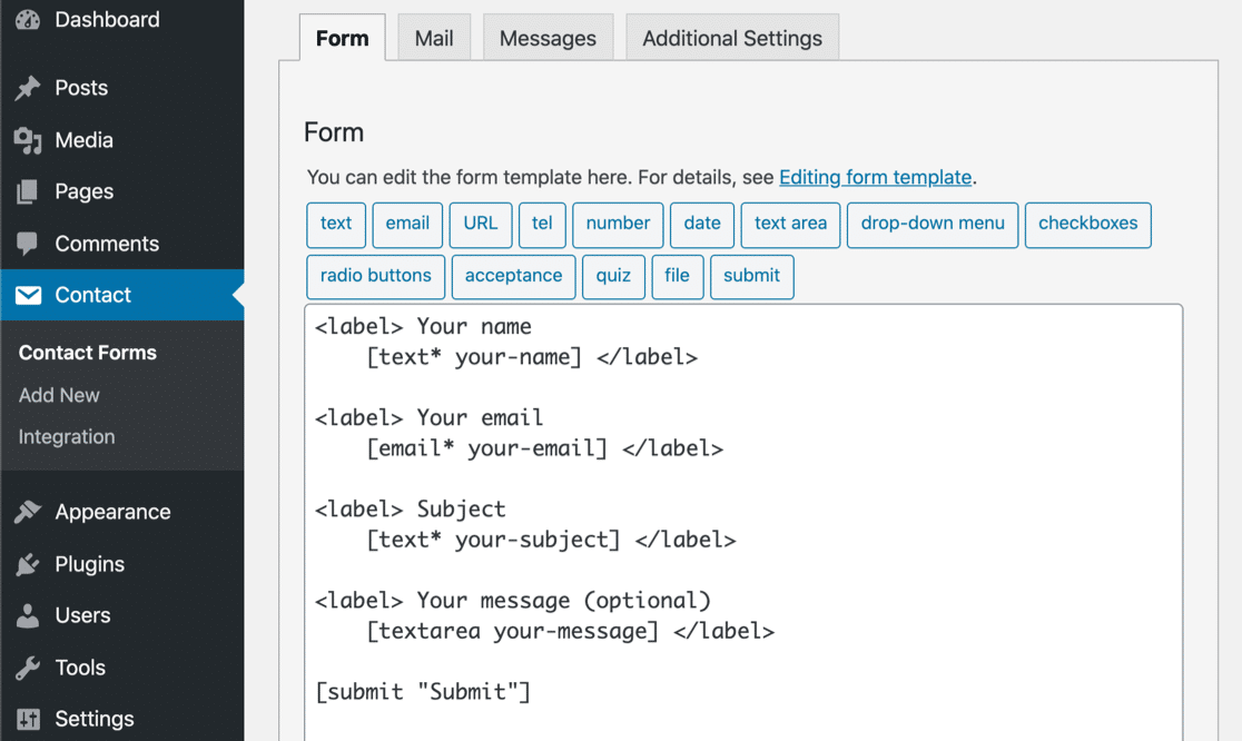 Formulir kontak default CF7