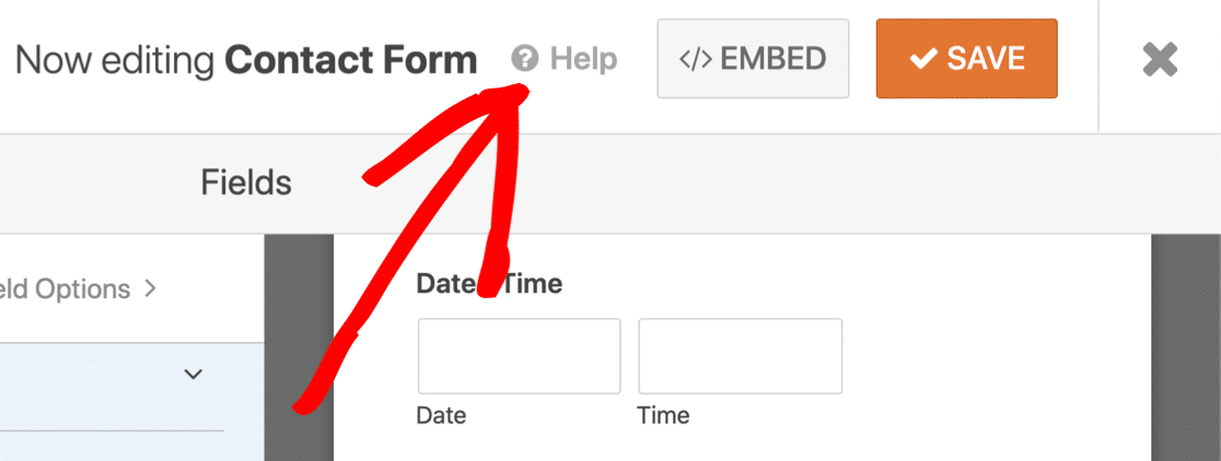 ปุ่มวิธีใช้ตัวสร้างแบบฟอร์ม WPForms