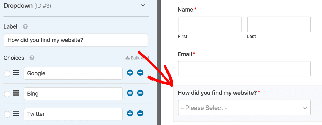 WPForms Lite-Dropdown-Menü