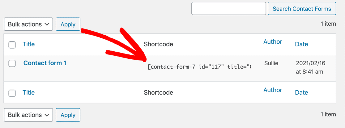 Modulo di contatto 7 shortcode