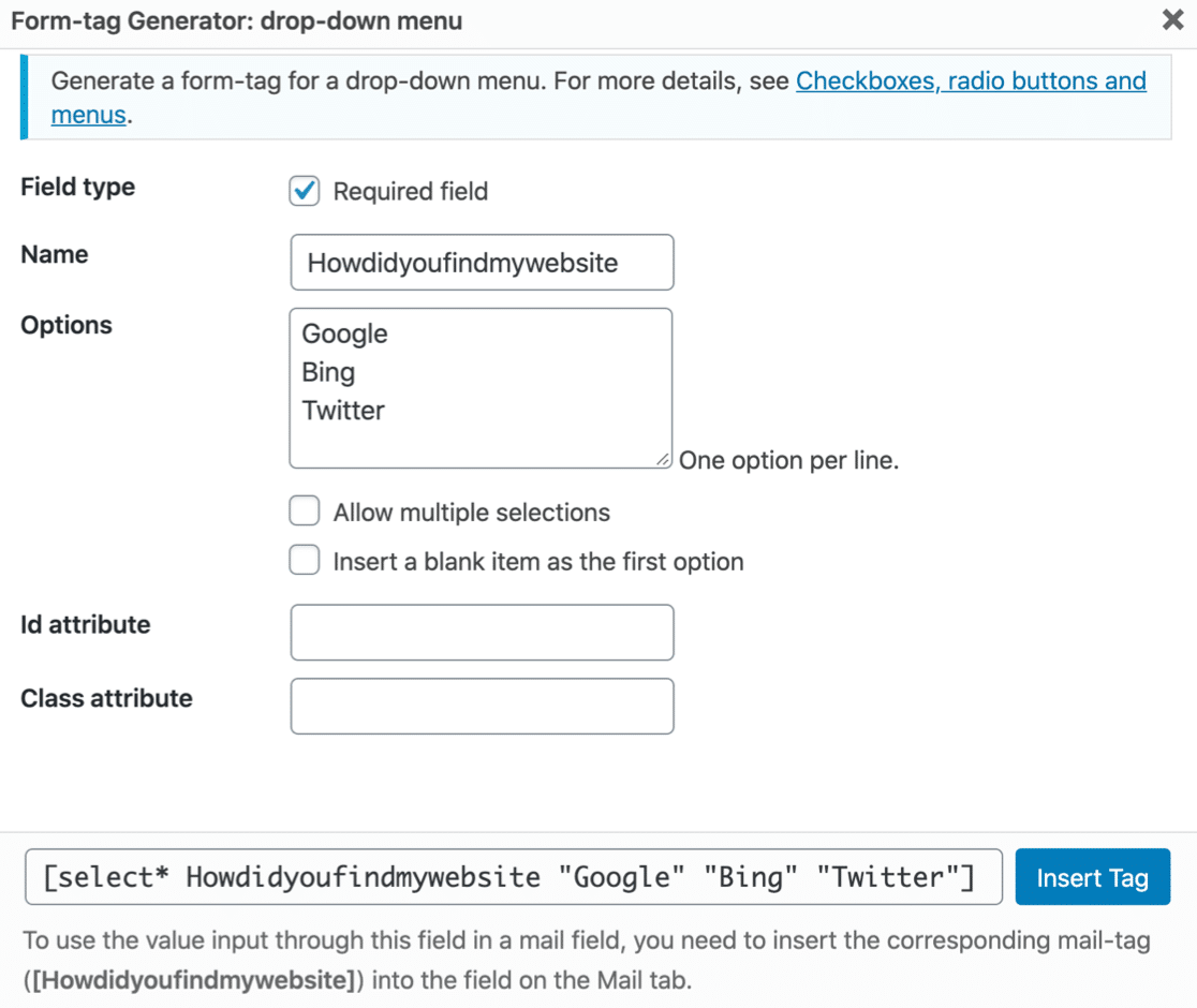 Dropdown-Feld im Kontaktformular 7