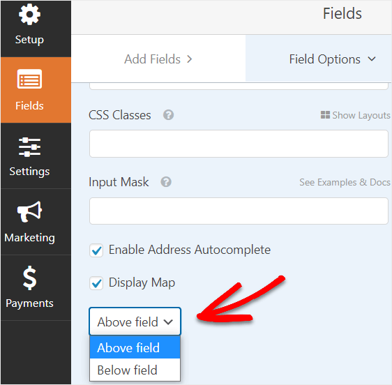 seleccione la ubicación del mapa en wpforms