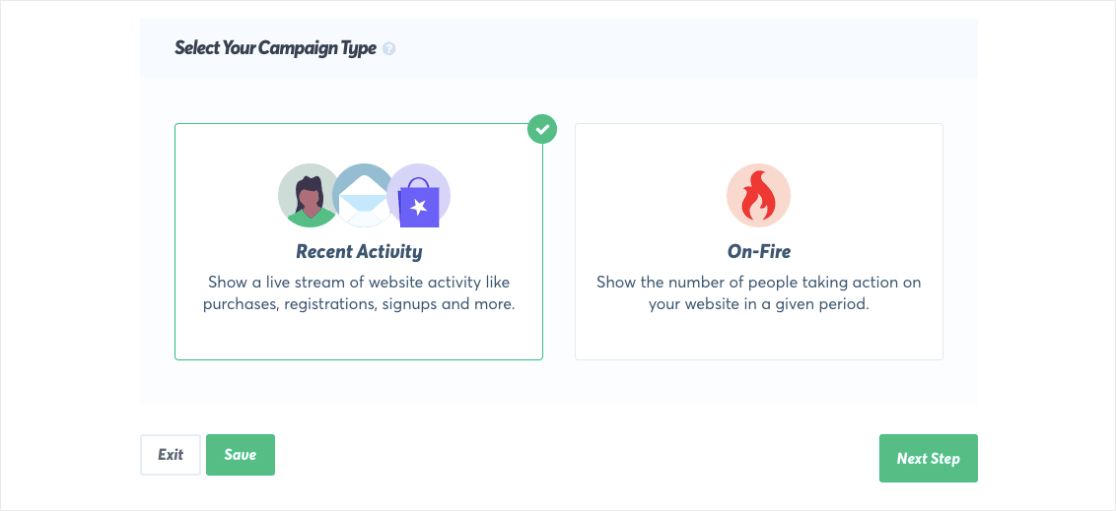 เลือกประเภทแคมเปญของคุณใน TrustPulse