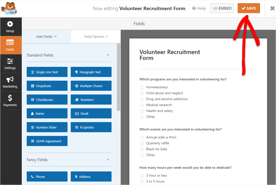 Freiwilligenformular veröffentlichen