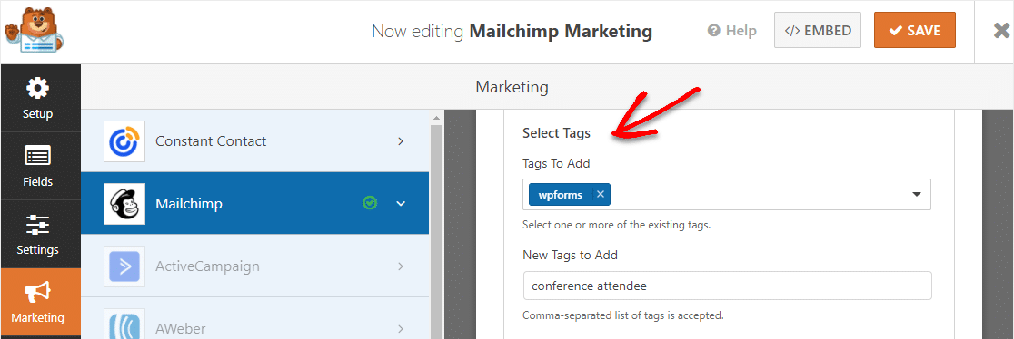 tags no complemento mailchimp