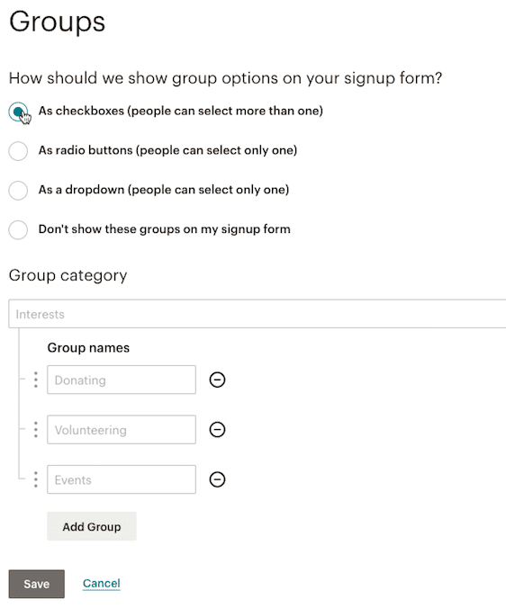 grupos de mailchimp