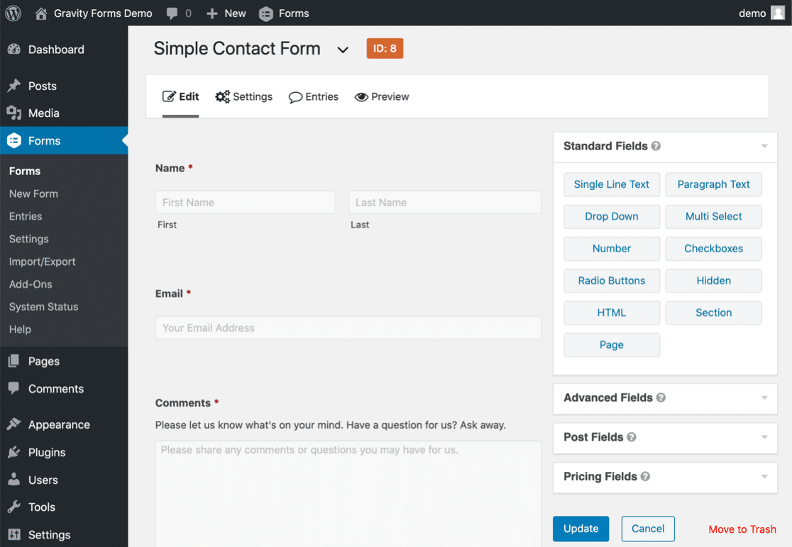 Interfaccia Gravity Forms vs Contact Form 7