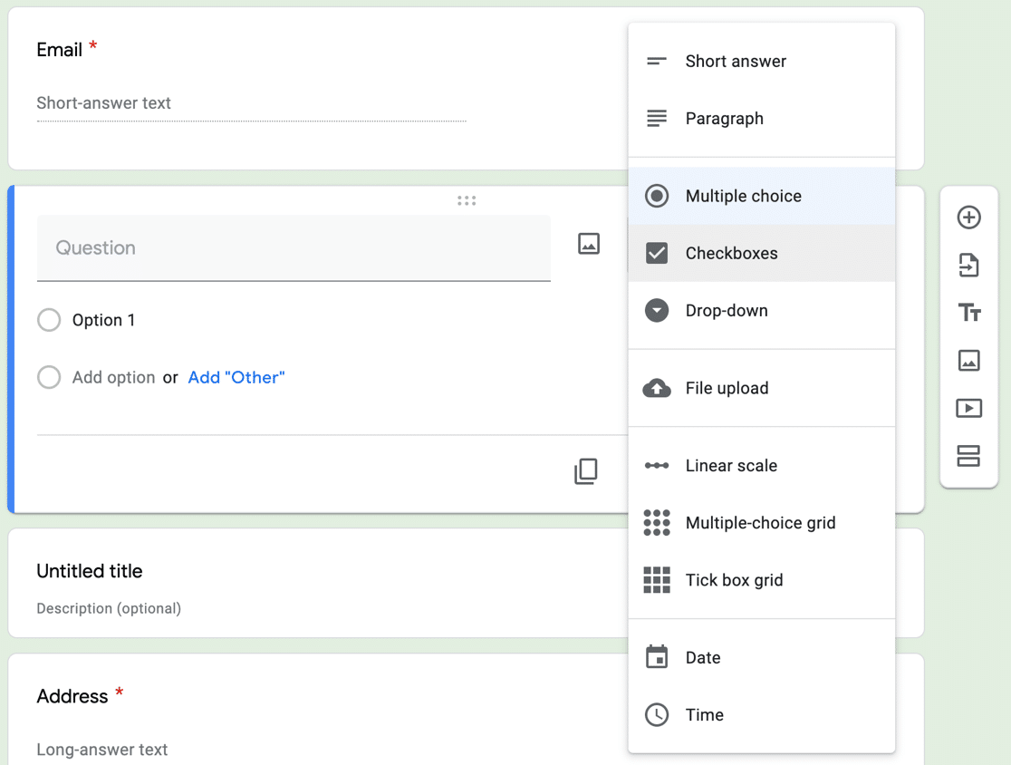 Modifier le type de champ dans Google Forms