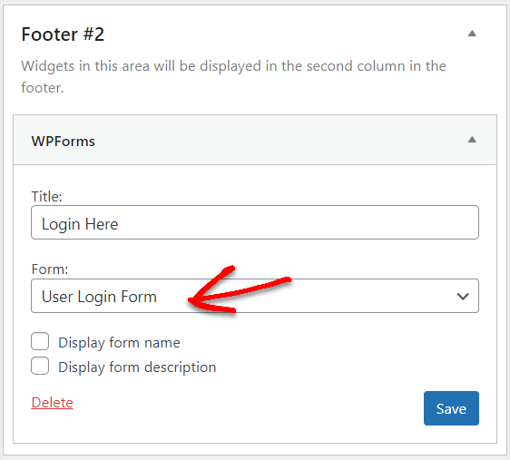 wyświetl formularz logowania w widżecie wpforms na pasku bocznym