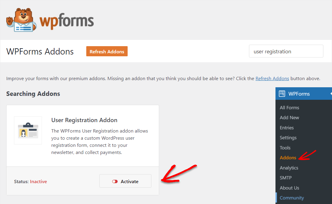 wpforms 用户注册插件激活以添加到任何 wordpress 页面