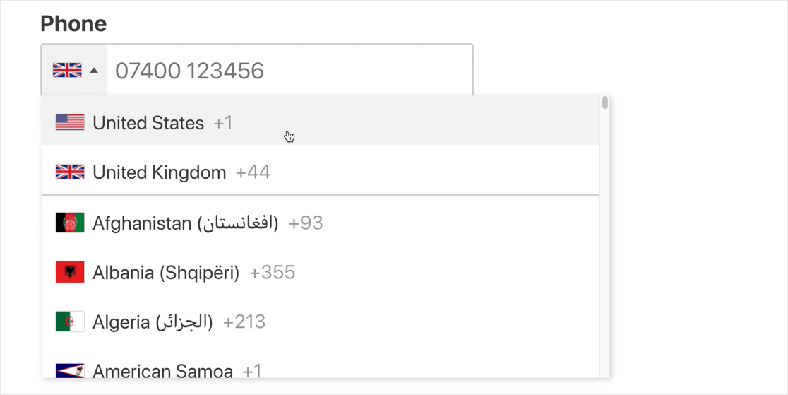 Champ de téléphone intelligent dans WPForms