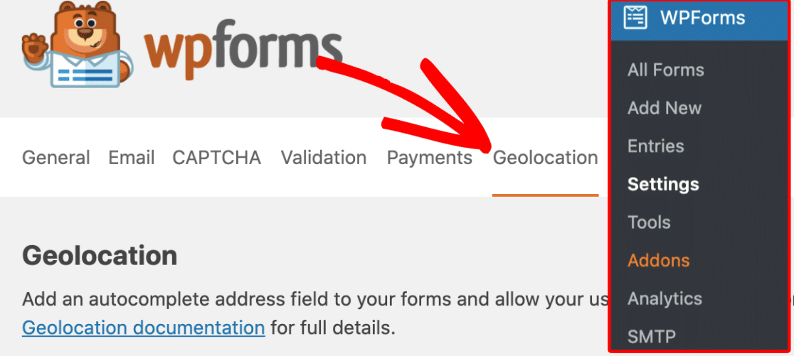 Configurações de geolocalização em WPForms