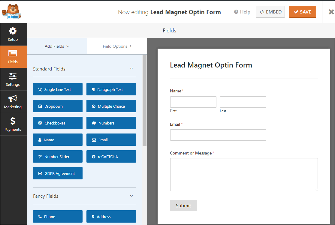 formularz optin lead magnet