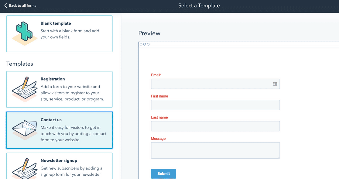 hubspot form şablonları