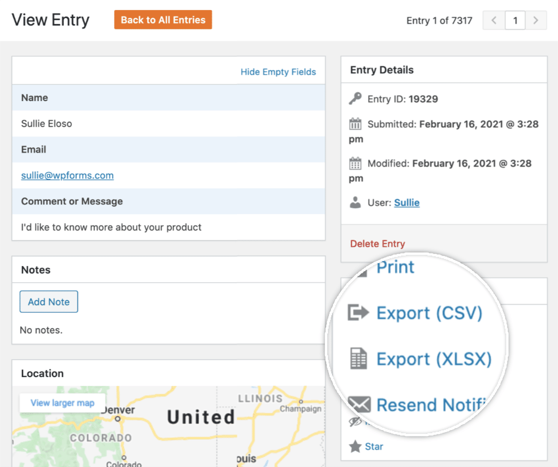 Opciones de exportación en entrada única